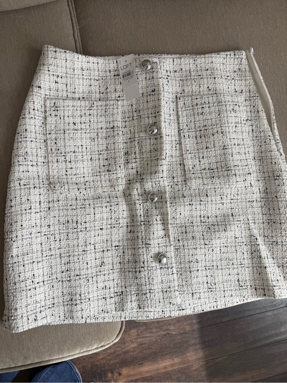 NWT LOFT White Tweed Button-Front Pencil Skirt